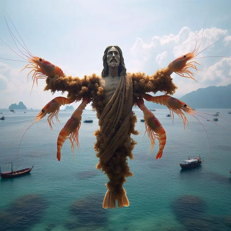 Shrimp Jesus - an example of AI slop on Facebook showing Jesus made of shrimp