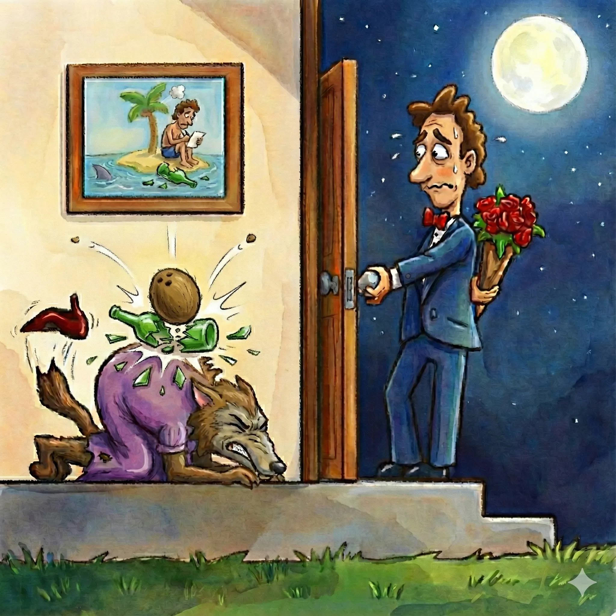 Detail: Two smashed bottles - each correction created new issues