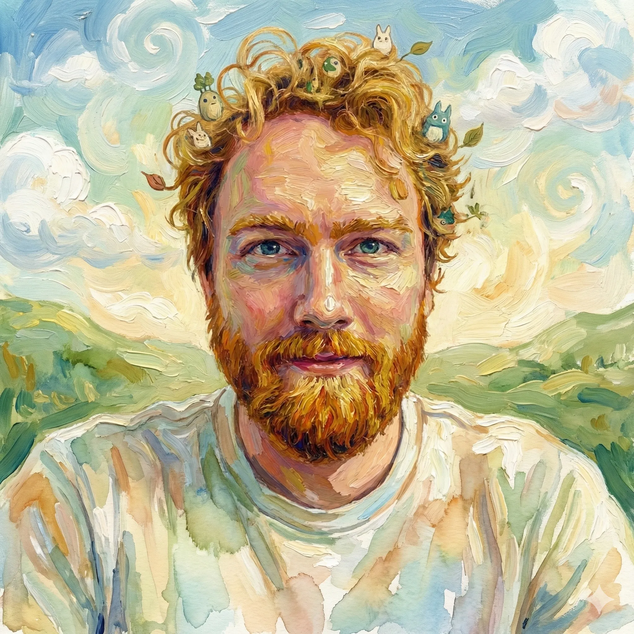 Ben's headshot in Studio Ghibli meets Van Gogh style