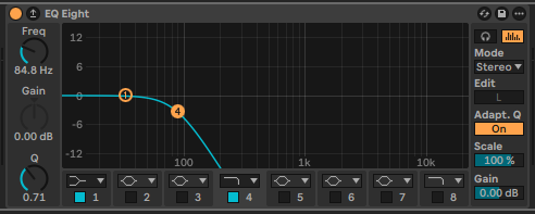 EQ curve isolating the sub bass to frequencies under 80 Hz