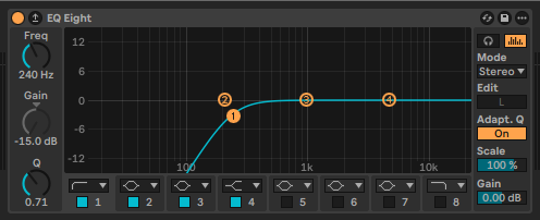 EQ curve isolating the top bass to frequencies above 240 Hz